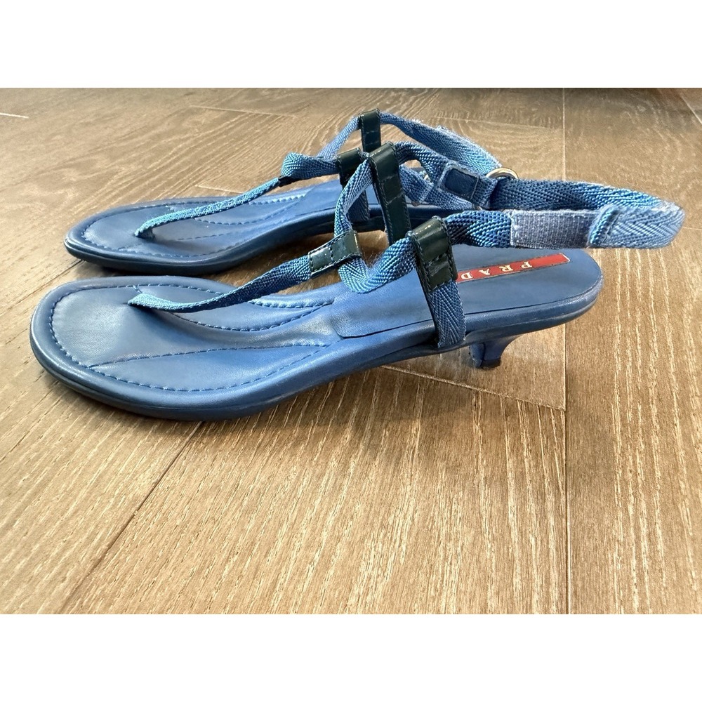 PRADA Women's Blue Solid Strappy Ankle Strap Buckle Sandals EU 39